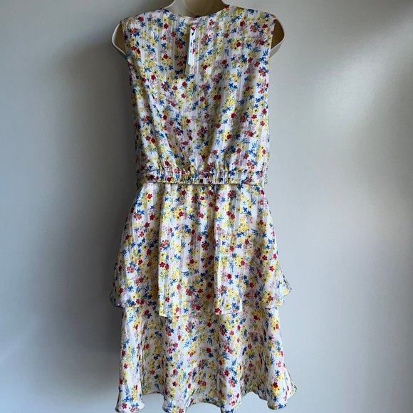 NWT Banana Republic‎ Double Ruffle Floral Sleeveless Dress Size 14P - Picture 5 of 8